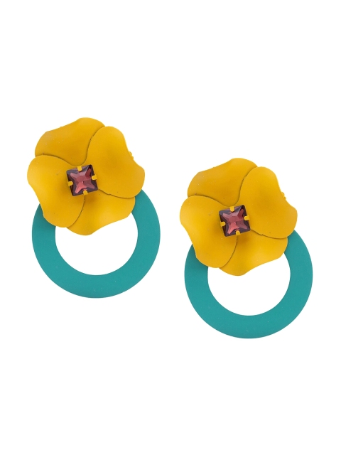 

Globus Gold-Plated & Mustard Yellow Floral Drop Earrings