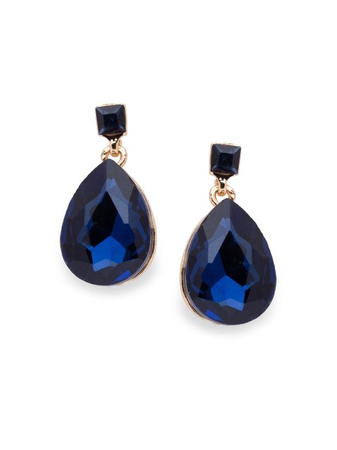 

Globus Gold-Plated & Navy Blue Teardrop Shaped Drop Earrings