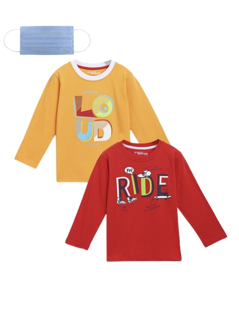 

Lil Tomatoes Boys Red & Yellow Pack of 2 Printed Round Neck T-shirt