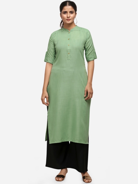 

Silk Bazar Women Green Solid Knitted Straight Kurta