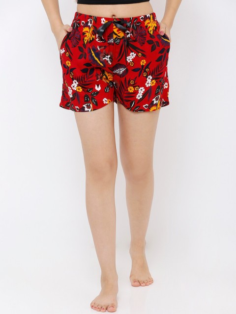 

Heart 2 Heart Women Red & Black Tropical Print Lounge Shorts