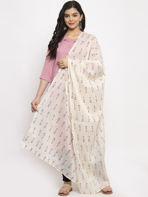 

Clora Creation Off-White & Mustard Yellow Ethnic Motif Print Cotton Dupatta