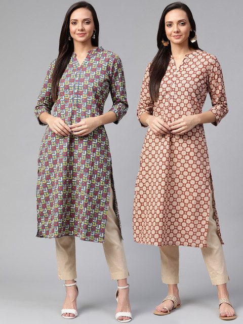 

Sangria Women Pack Of 2 Printed Straight Kurta, Teal