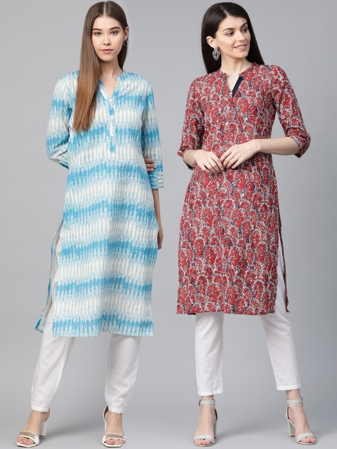 

Sangria Women Pack of 2 Printed Straight Kurta, Blue