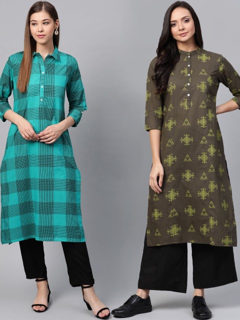

Sangria Women Pack Of 2 Printed Straight Kurta, Blue