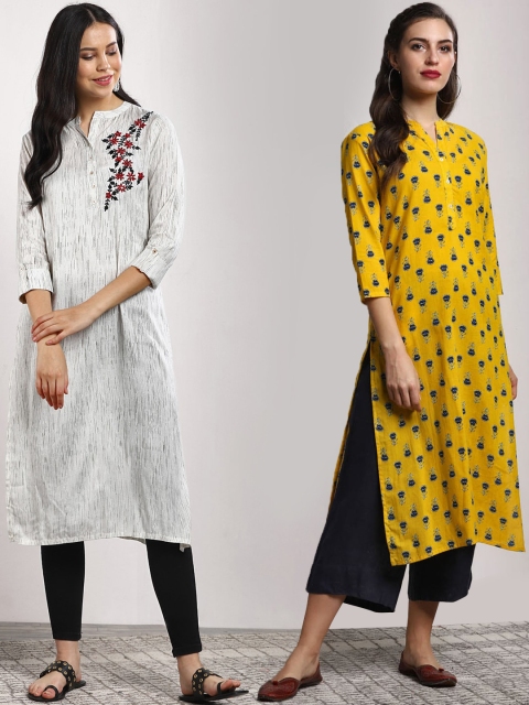 

Sangria Women Pack of 2 Straight Kurtas, Off white