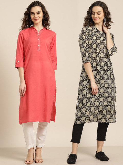

Sangria Women Pack Of 2 Straight Kurta, Black