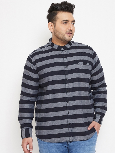 

Instafab Plus Size Men Navy Blue & Grey Regular Fit Striped Casual Shirt