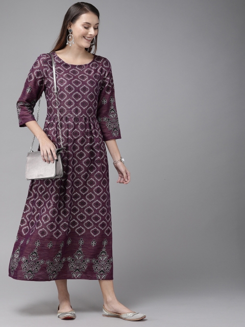 

Anouk Women Purple & White Printed Fit and Flare Dress