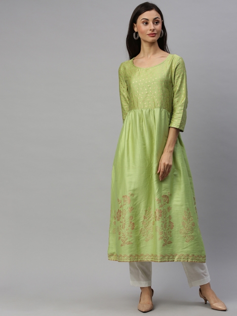 

Anouk Women Olive Green Printed Fit and Flare Dress