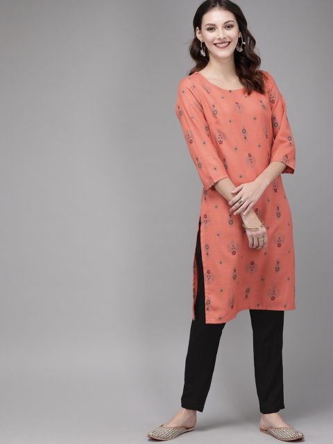 

Anouk Women Rust Orange & Black Printed Kurta with Trousers