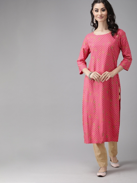Women Pink & Beige Printed Kurta with Trousers