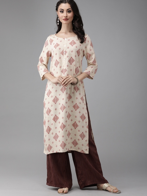

Anouk Women Beige & Maroon Printed Kurta with Palazzos