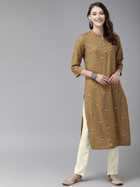 

Anouk Women Yellow & Off-White Printed Kurta with Trousers