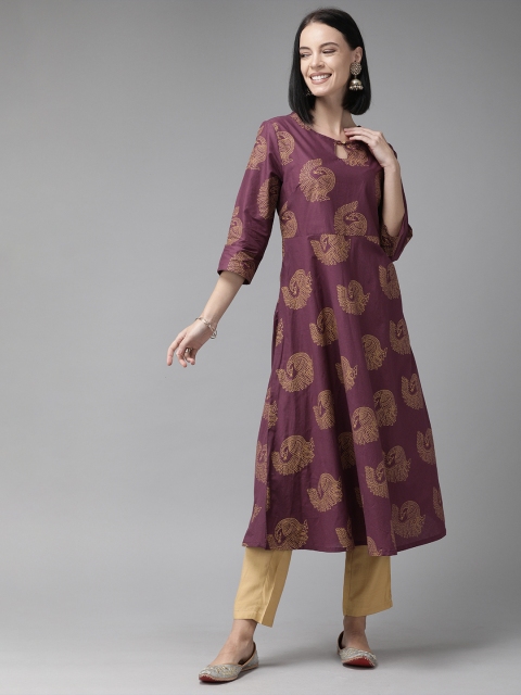 

Anouk Women Burgundy & Beige Printed Kurta with Trousers