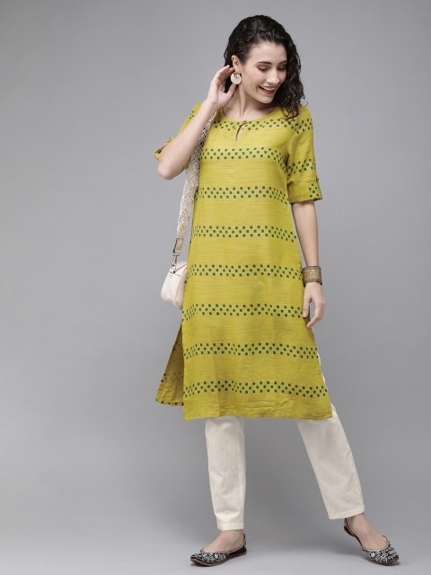 

Anouk Women Lime Green Printed Kurta with Trousers