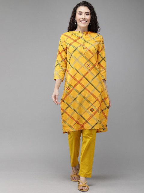 

Anouk Women Mustard Yellow & Red Printed Kurta with Trousers