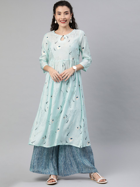 

Anouk Women Blue & Grey Floral Printed Kurta with Palazzos
