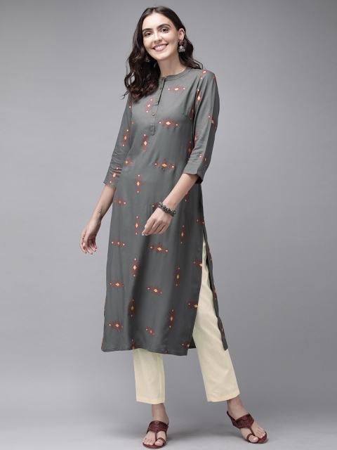 

Anouk Women Grey & Beige Printed Kurta with Trousers