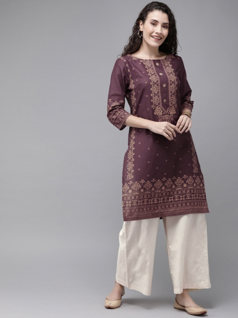 

Anouk Women Burgundy & Off-White Printed Kurta with Palazzos