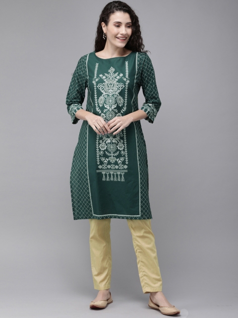 

Anouk Women Green & Cream-Coloured Printed Kurta with Trousers