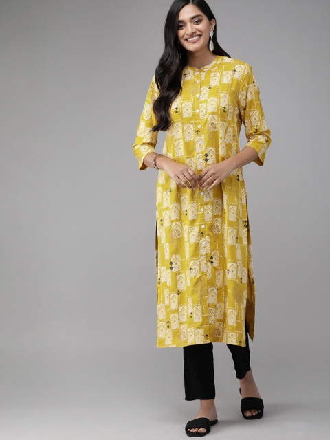 

Anouk Women Yellow & Black Printed Kurta with Trousers
