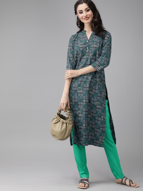 

Anouk Women Blue & Green Printed Kurta with Trousers