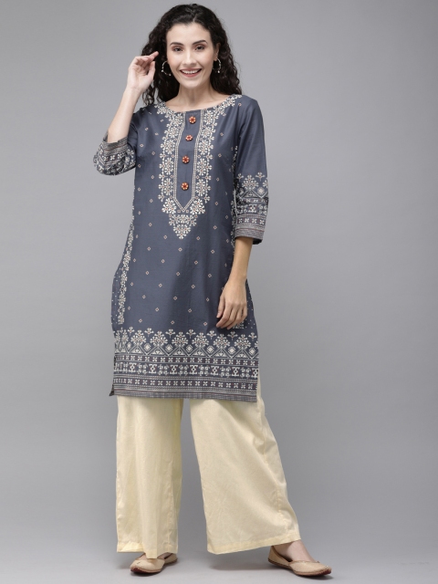 

Anouk Women Grey & Off-White Printed Kurta with Palazzos