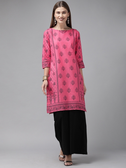 

Anouk Women Pink & Black Printed Kurta with Palazzos