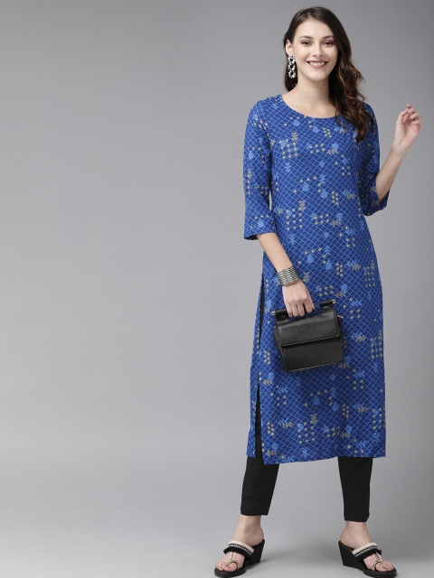 

Anouk Women Blue & Black Printed Kurta with Trousers