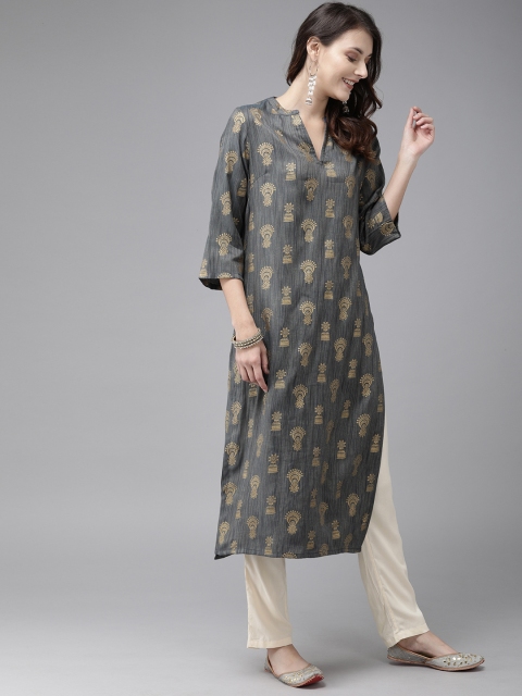 

Anouk Women Blue & Off-White Printed Kurta with Trousers