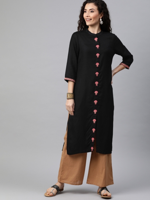 

Anouk Women Black Solid Straight Kurta with Embroidery