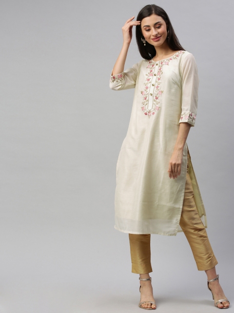

Anouk Women Beige Yoke Design Straight Kurta