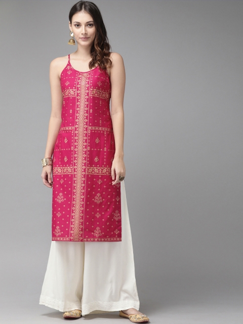 

Anouk Women Pink & Gold-Coloured Printed Straight Kurta