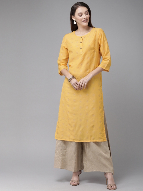 

Anouk Women Yellow & Golden Printed Straight Kurta