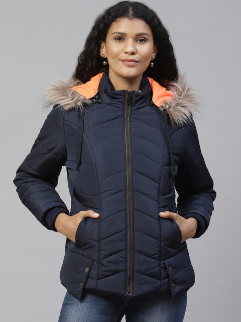 

Foreign Culture By Fort Collins Women Navy Blue Solid Lightweight Parka Jacket