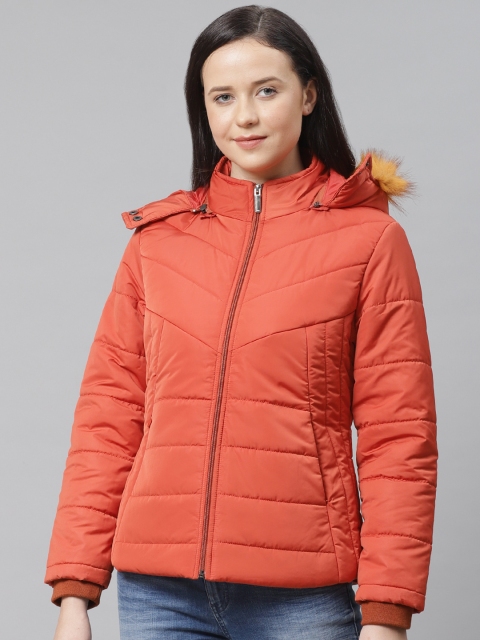 

Foreign Culture By Fort Collins Women Orange Solid Parka Jacket with Detachable Hood