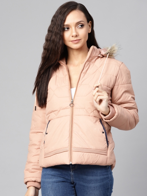 

Foreign Culture By Fort Collins Women Peach-Coloured Solid Lightweight Hooded Parka Jacket