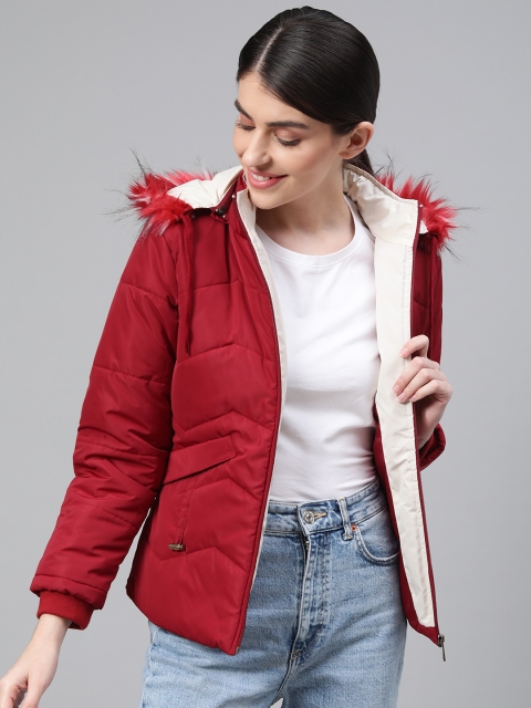 

Foreign Culture By Fort Collins Women Maroon Solid Hooded Parka Jacket