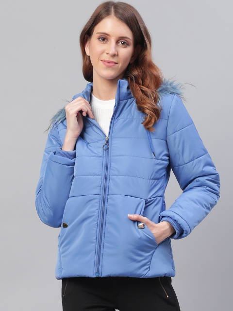 

Foreign Culture By Fort Collins Women Blue Solid Hooded Lightweight Parka Jacket