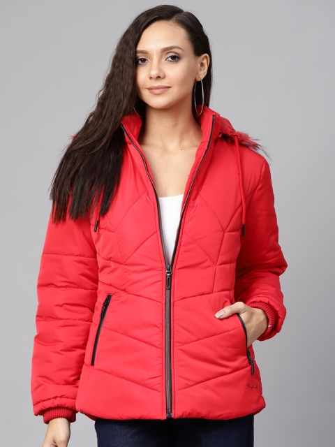 

Foreign Culture By Fort Collins Women Red Solid Lightweight Hooded Parka Jacket