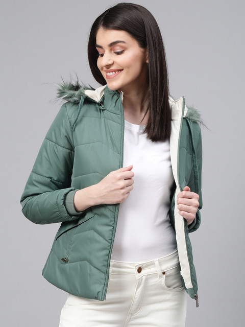 

Foreign Culture By Fort Collins Women Green Solid Hooded Parka Jacket