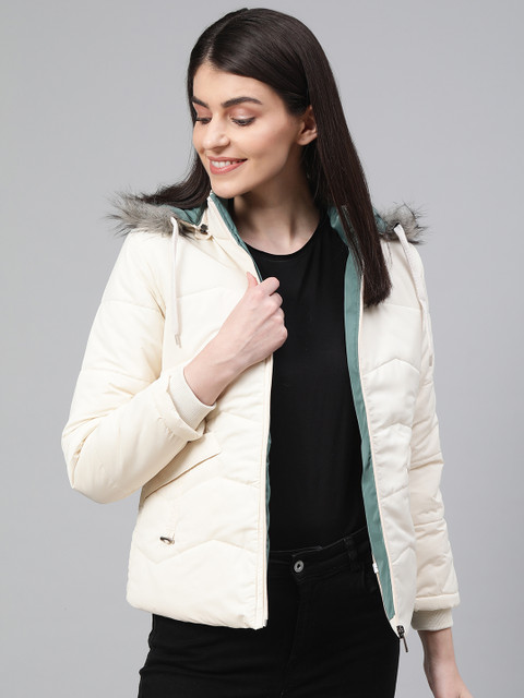 

Foreign Culture By Fort Collins Women Off-White Solid Hooded Parka Jacket