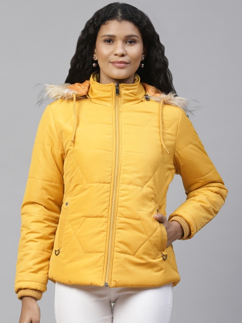 

Foreign Culture By Fort Collins Women Mustard Yellow Solid Hooded Lightweight Parka Jacket
