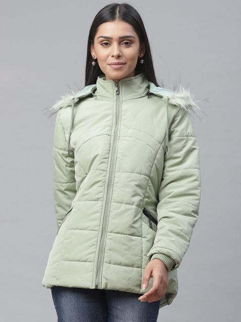 

Foreign Culture By Fort Collins Women Green Solid Detachable Hood Parka Jacket