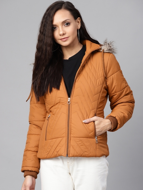 

Foreign Culture By Fort Collins Women Mustard Brown Solid Lightweight Parka Jacket