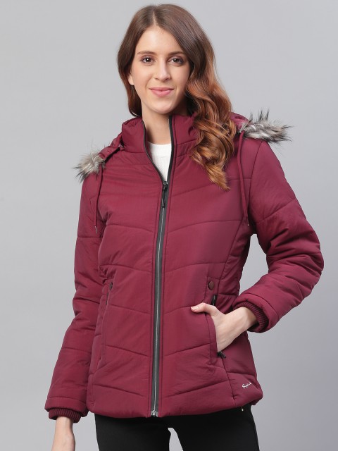 

Foreign Culture By Fort Collins Women Maroon Hooded Lightweight Parka Jacket