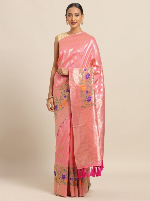 

VASTRANAND Pink & Golden Silk Cotton Woven Design Kanjeevaram Saree