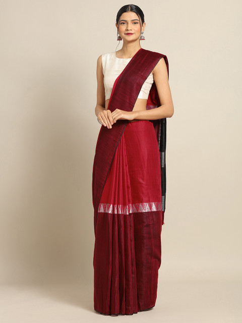 

VASTRANAND Red & Maroon Linen Blend Colourblocked Saree