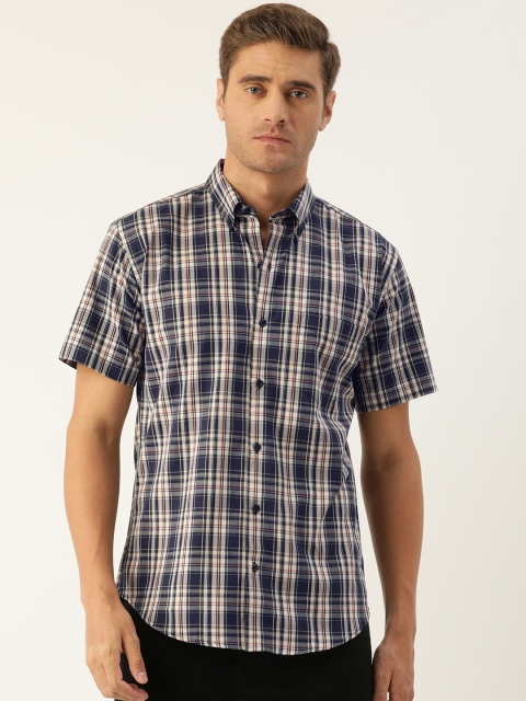 

Hancock Men Navy Blue & Grey Slim Fit Checked Casual Shirt